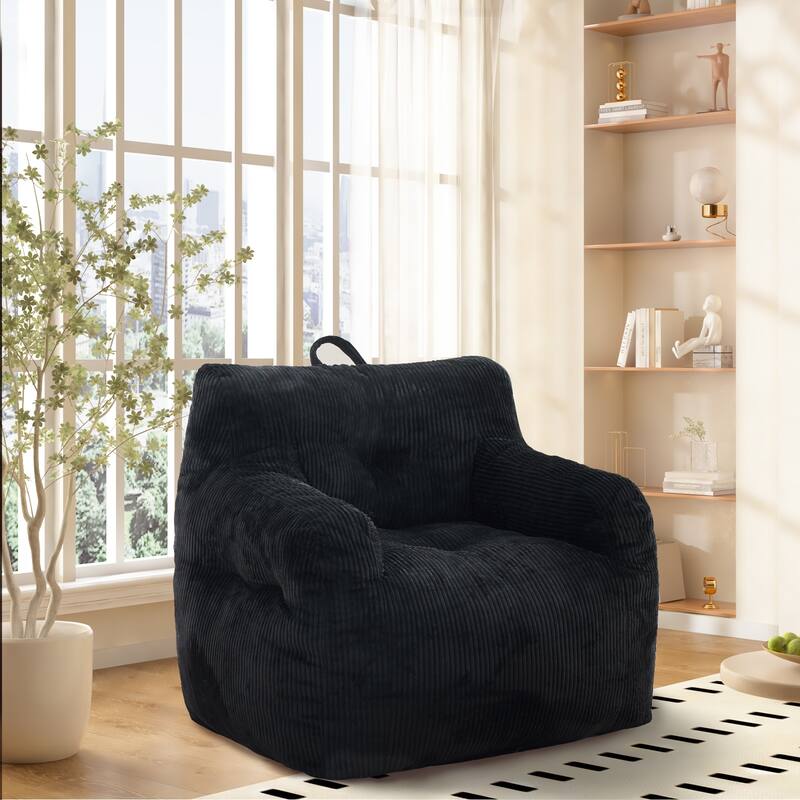 Oversized Bean Bag Chair w/Memory Foam & Armrests, Comfy for Bedroom, Living Room, or Office - Black