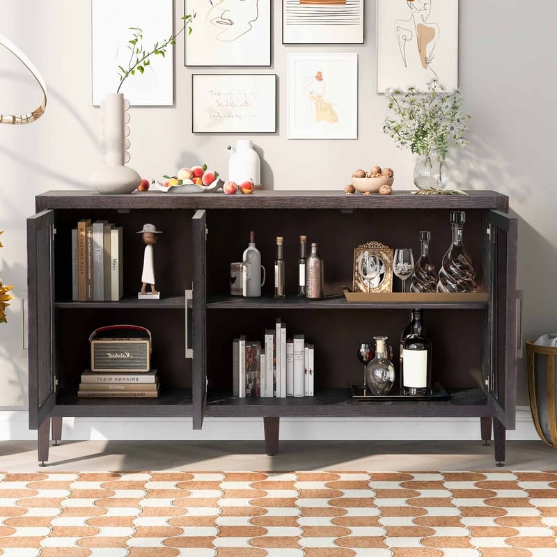 Wood Storage Cabinet with Three tempered glass doors and Adjustable Shelf