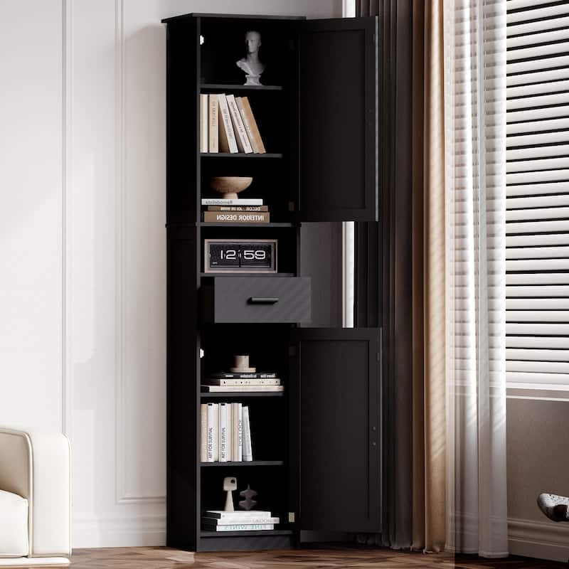 Homy Casa 69" Tall Kitchen Pantry Cabinet 2 Barn Doors & Drawer - Black