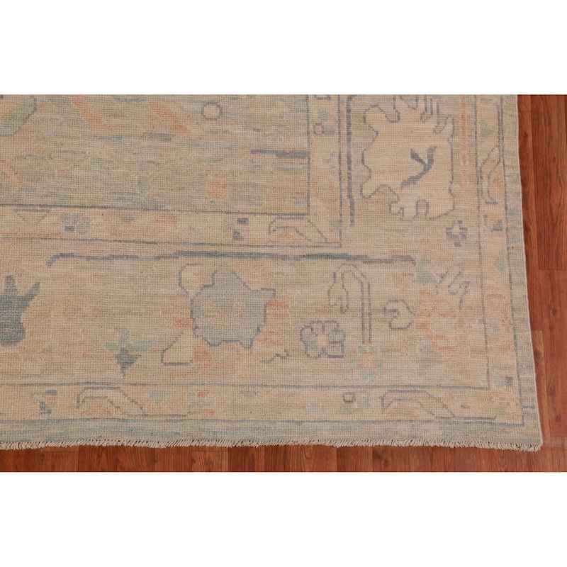 Blue Floral Oushak Oriental Area Rug Handmade Wool Carpet - 9'6" x 12'2"