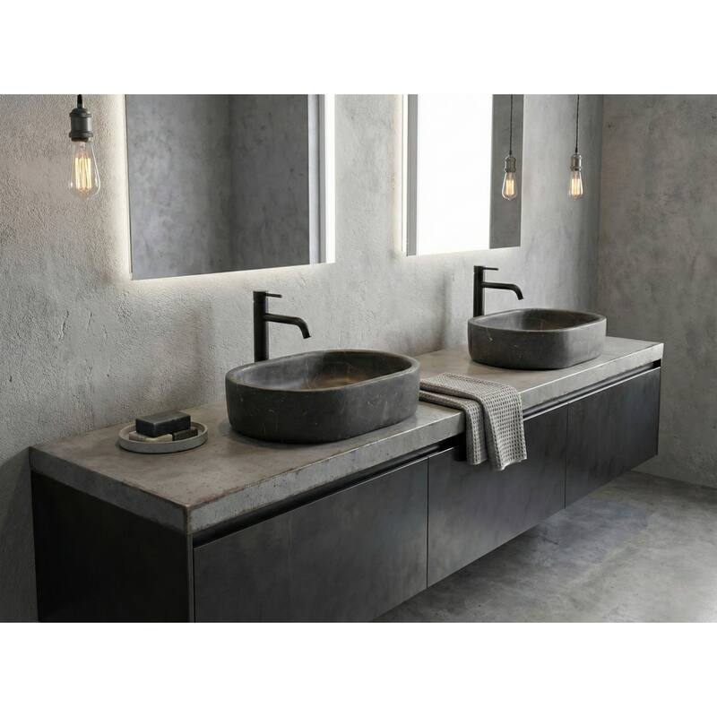 Roomfitters Marble Bathroom Vessel Sink, Natural Stone Countertop Wash Basin, Oval Matte Vanity Bowl, Dark Grey