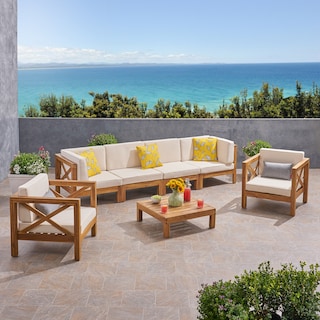 Brava Outdoor Acacia Wood 7-piece Chat Set by Christopher Knight Home