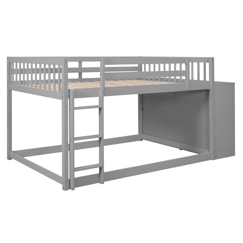 Full over Full Bunk Bed Wood Frame Bed with 4 Storage Drawers and 3 Shelves, Full-Length Guardrail Top Bunk for Kids Teens