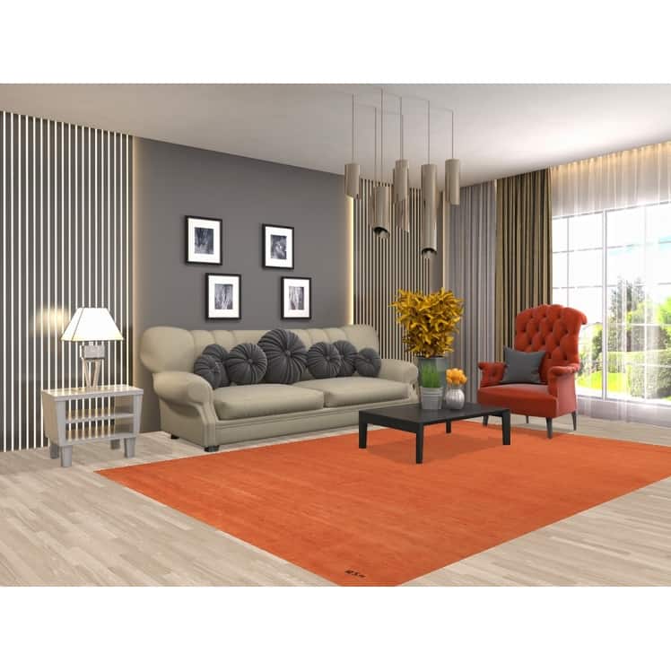 Orange Gabbeh Modern Area Rug Hand-Knotted Bedroom Wool Carpet - 6'6" x 9'7"