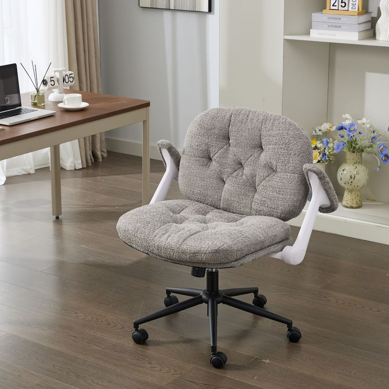 Grey Swivel Chair with Flip-Up Armrests and Crossed Legs - Grey