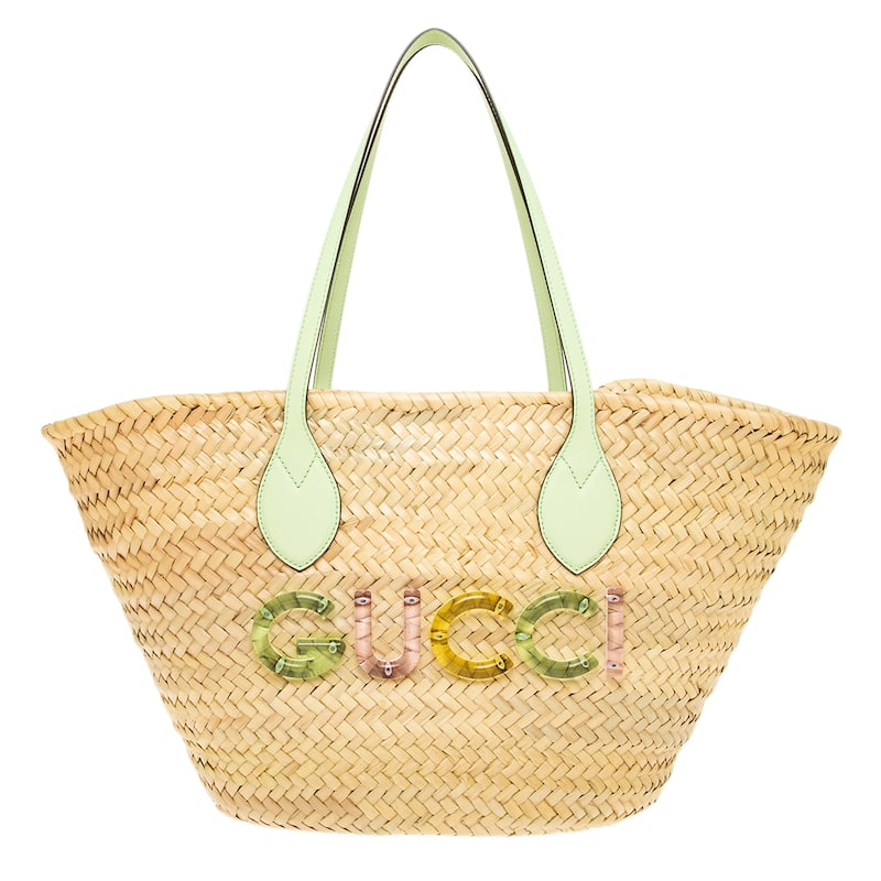 Gucci Raffia Basket with Plexiglass Logo - Natural and Multicolor