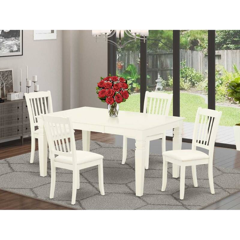 HomeStock 5-Piece Rectangle Buttermilk and Cherry Finish Solid Wood Top Dining table with 4-Chairs with Butterfly Leaf Slat Back