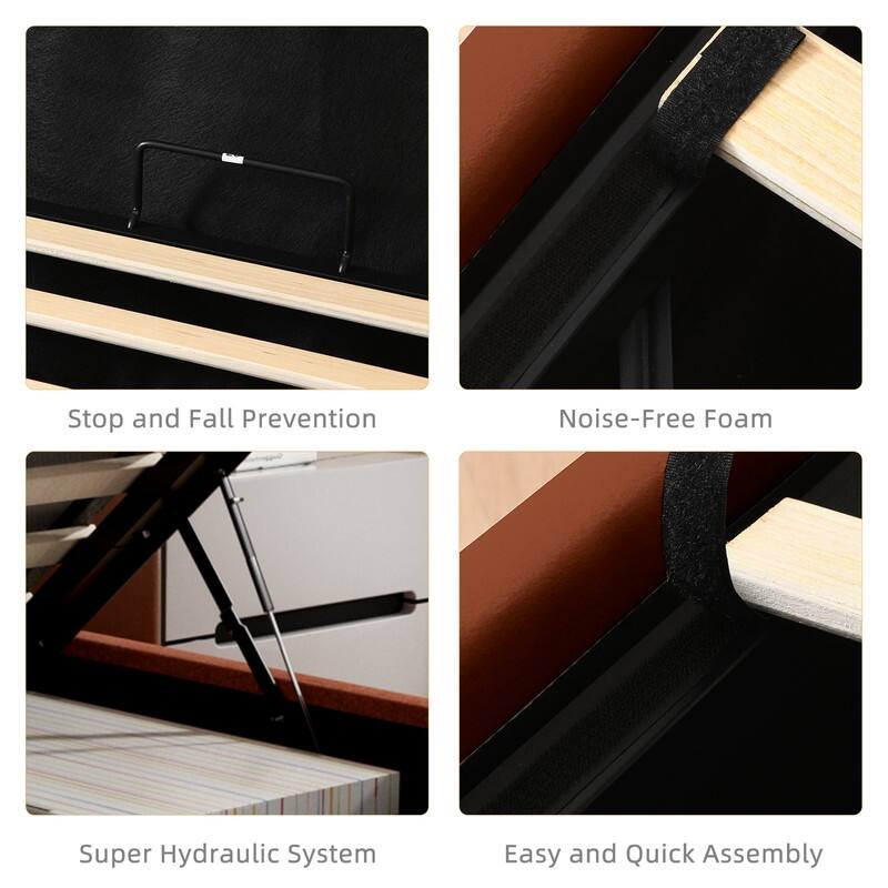 Modern Upholstered Lift-Up Storage Platform Bed with Headboard