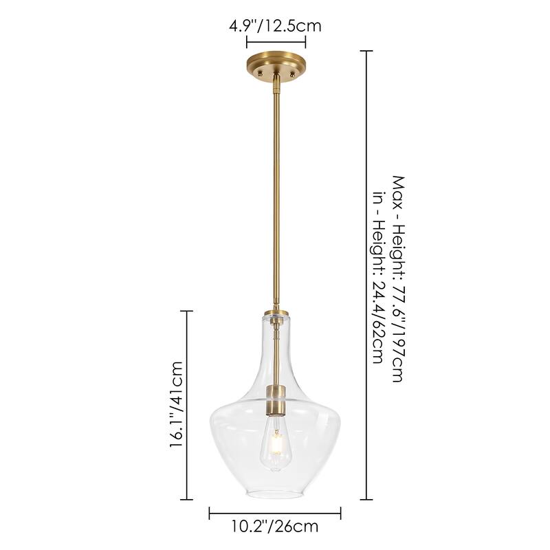 10.4" 1-Light Modern Bell-Shaped Chrome/Gold/Matte Black Clear Glass Pendant Light for Kitchen Island Dining Room