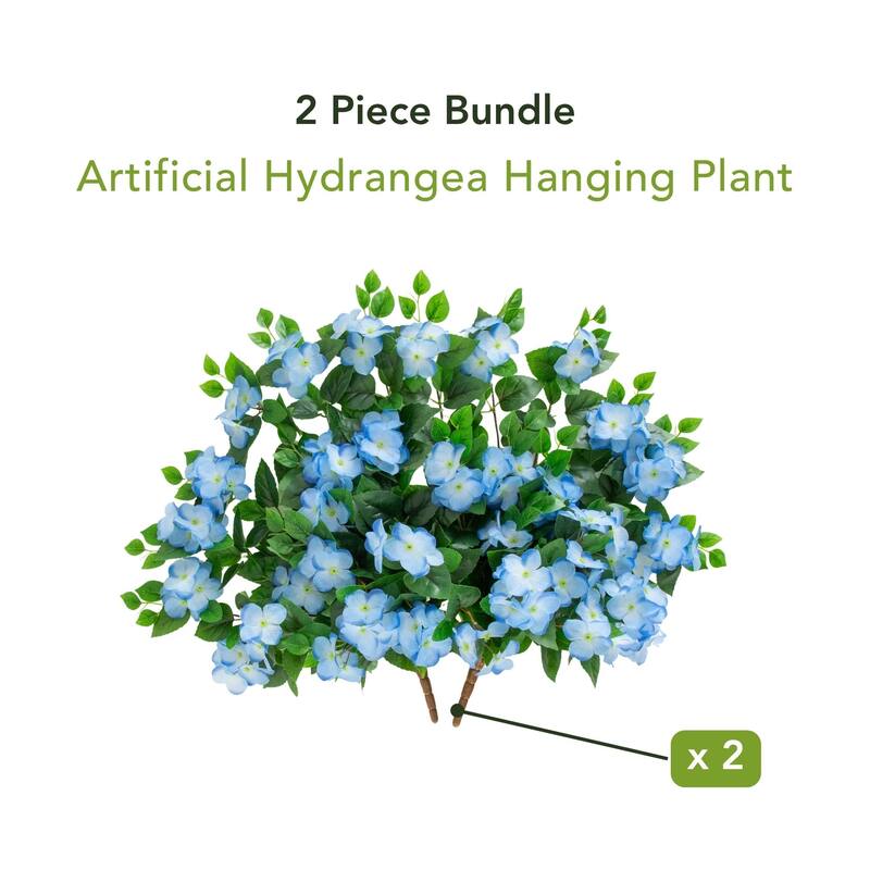 24-in UV Resistant Artificial Hydrangea Hanging Plant - Set of 2