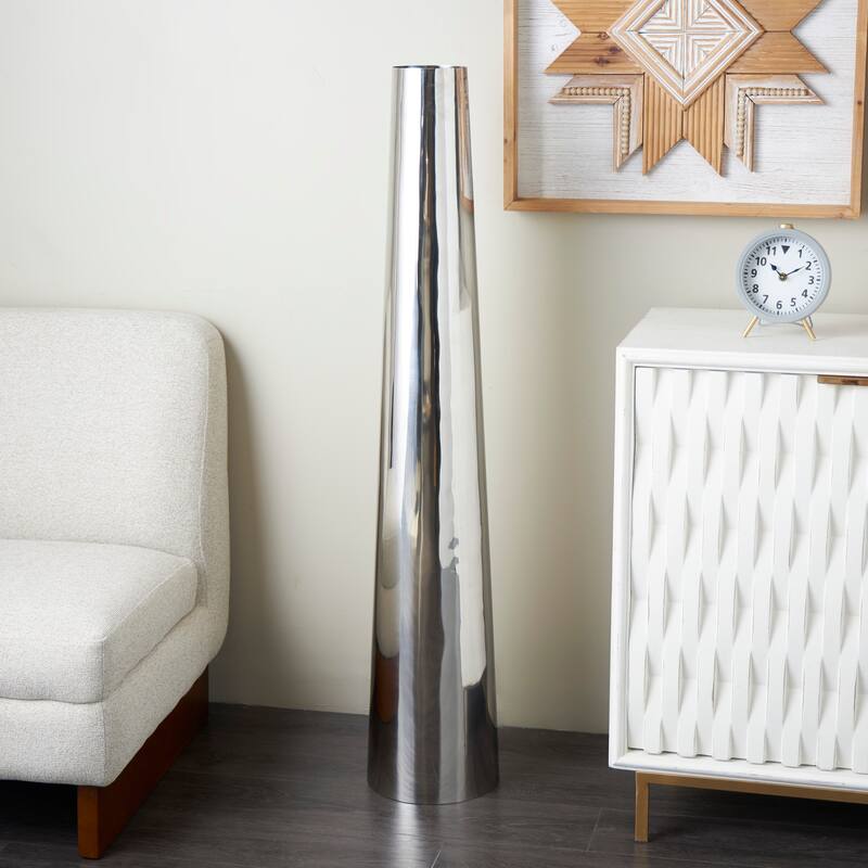 Gold or Silver Stainless Steel Metal Minimalistic Tall Floor Cone Vase