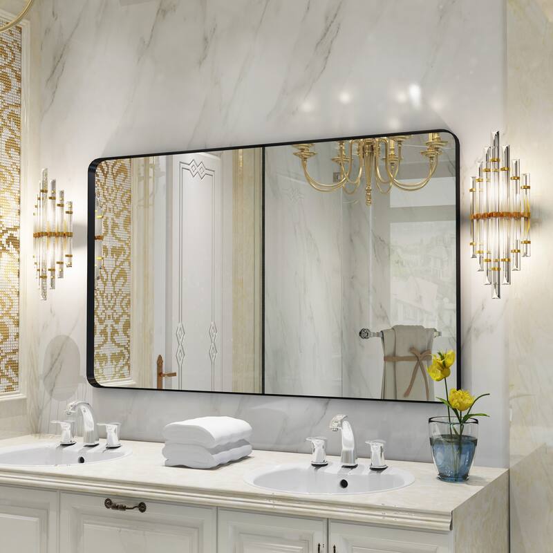 QuivaraView Rectangular Aluminum Framed Bathroom Vanity Mirror - 40" x 24" - Black