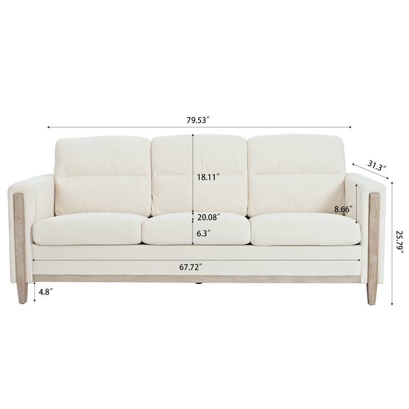79.5" Velvet Solid Wood 3-Seater Sofa with Pocket Spring Seat, PP Foam Backrest, and Side Storage Pocket