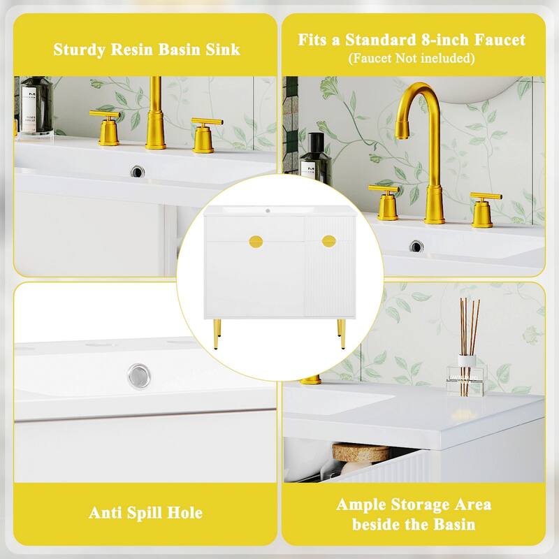 36-Inch Modern Bathroom Vanity with Resin Basin,Soft-Closing Doors,and Ample Storage for Organized Living