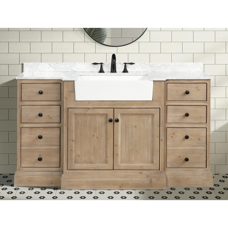 Ari Bath, Kelly 60" Bathroom Vanity, Weathered Fir, Italian Carrara Marble - 60