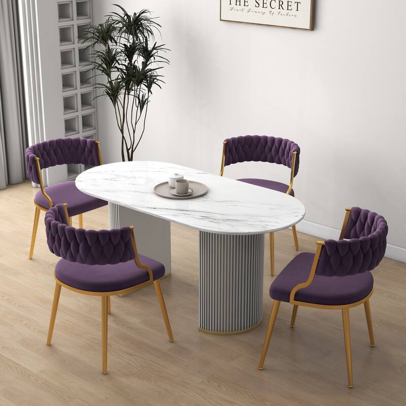 4PACK Upholstered Dining Chairs with Woven Back