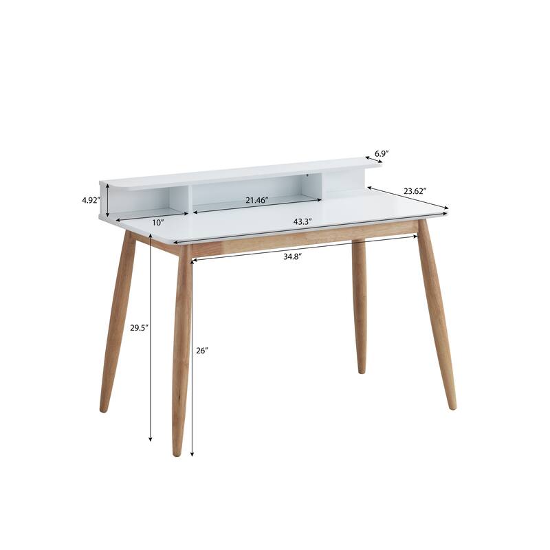 Home Office Writing Desk Wood Study Desk with Storage Shelf, Figure Display Table and Solid Wood Legs for Home, Office, Grey