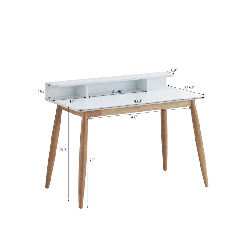 Home Office Writing Desk Wood Study Desk with Storage Shelf, Grey