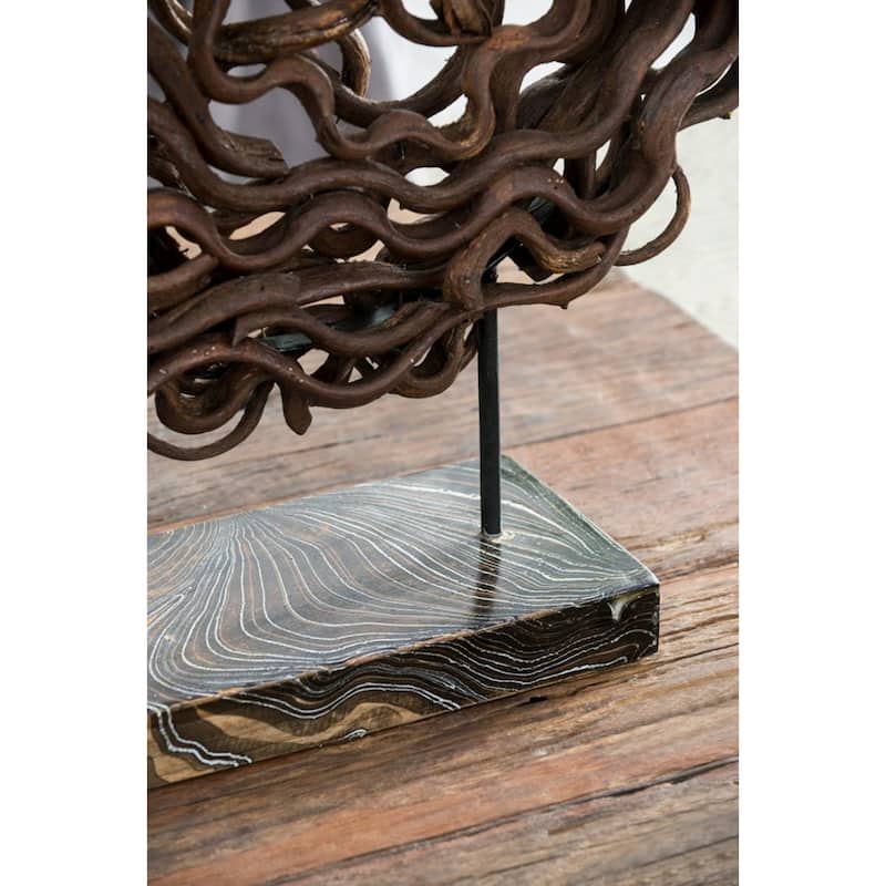 Rattan Sculpture with Teak Wood Stand - 23.5"