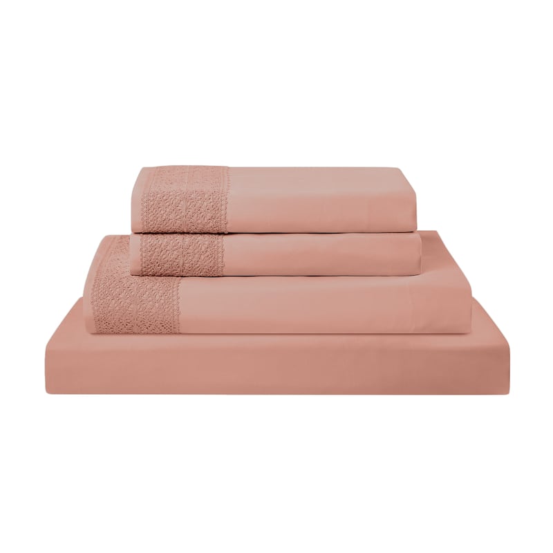 Modern Threads 4-Piece Soft Microfiber Crochet Lace Sheet Set - King - Rose