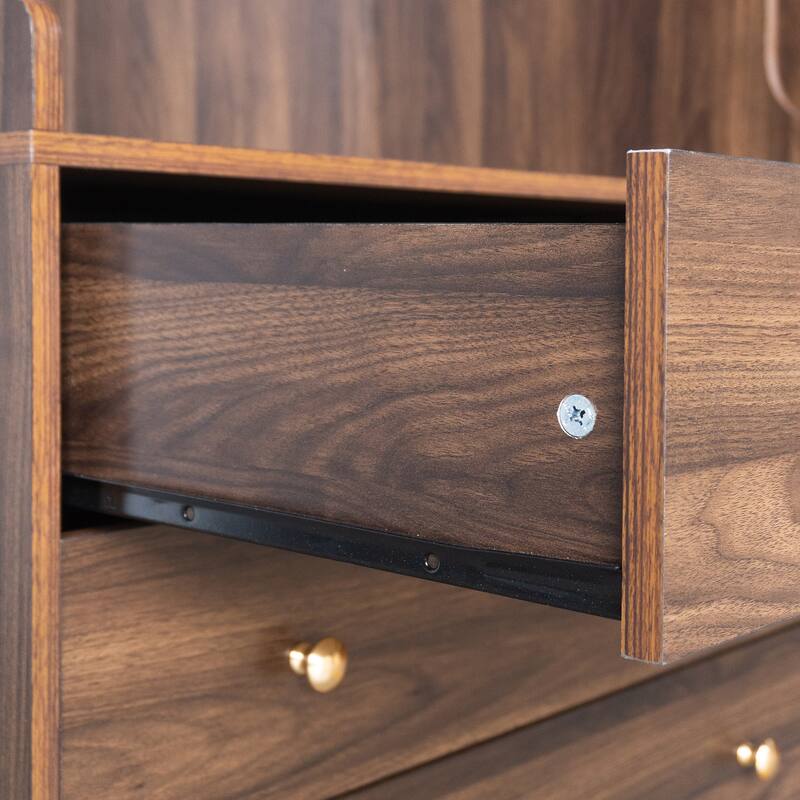 Wooden Open Wardrobe Storage Clothes Storage Cabinet with Dual Hanging Rods and Five Shelves Armoire for Bedroom