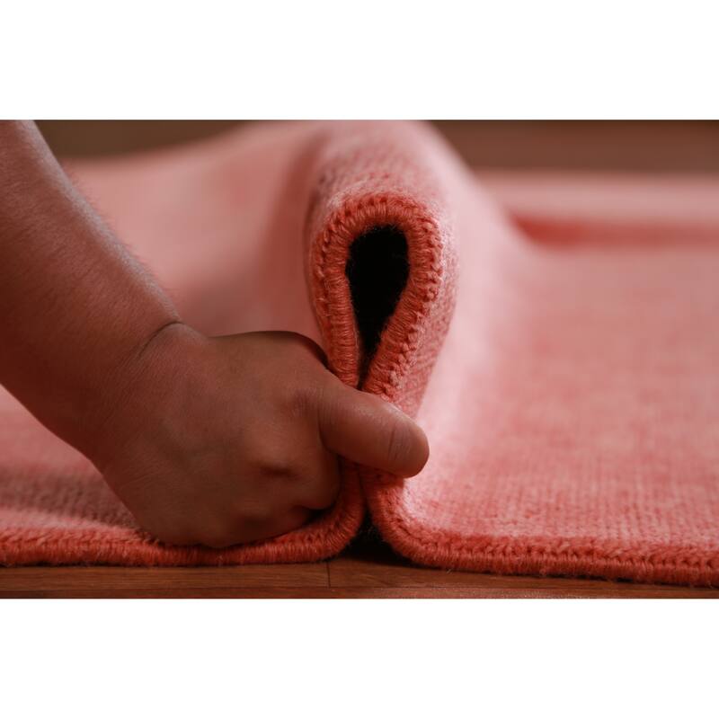 Hand Knotted Oriental 100% Wool Carpet Modern Solid Pink Gabbeh Area Rug - 9' 3'' X 6' 0''