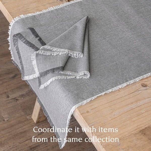 over&back Woven Frayed Chambray Cotton Table Runner - Machine Washable - 18 x 90 - Grey