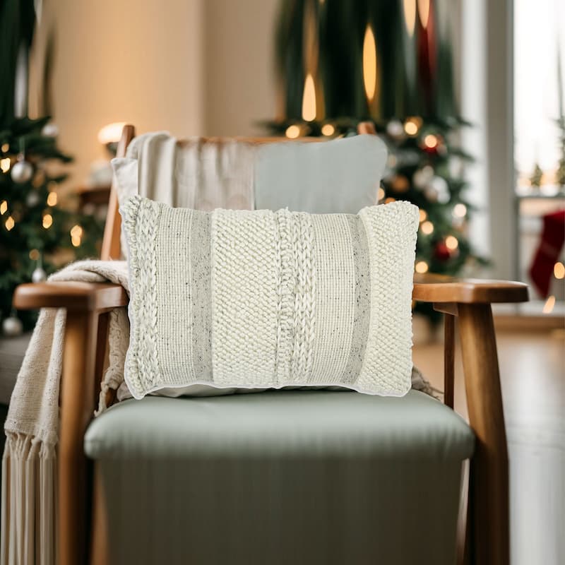 Lumbar Pillow Set of 4, 14 x 22 Inch, Polyester, Handwoven Beige Cotton