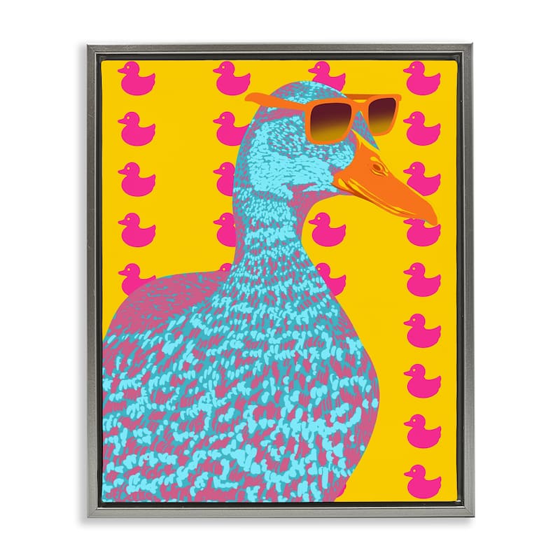 Stupell Quirky Vibrant Goose Framed Floater Canvas Wall Art Design By Marcus Prime - 25 x 31 - Grey