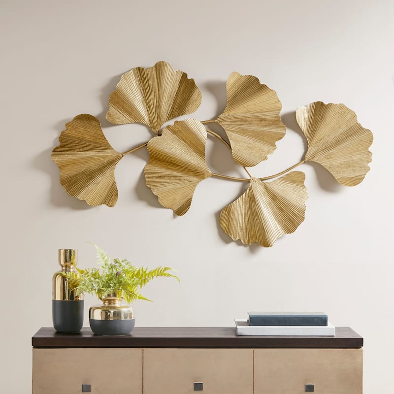 Martha Stewart Faye Gold Foil Metal Ginkgo Leaf Wall Decor