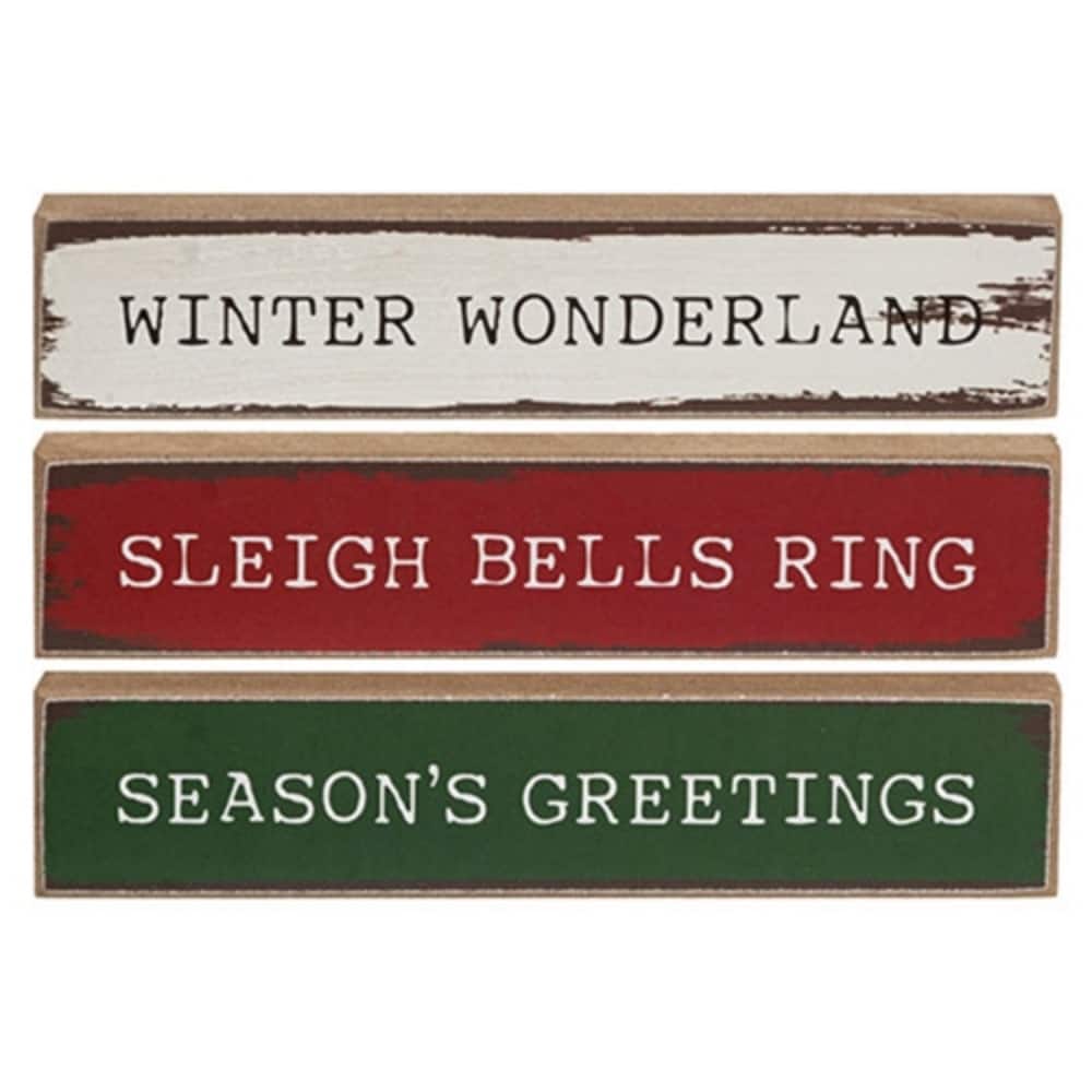 Rustic Christmas Mini Wooden Sign Seasons Greetings Theme- 3 Asstd. - 6" x 0.50" x 1"