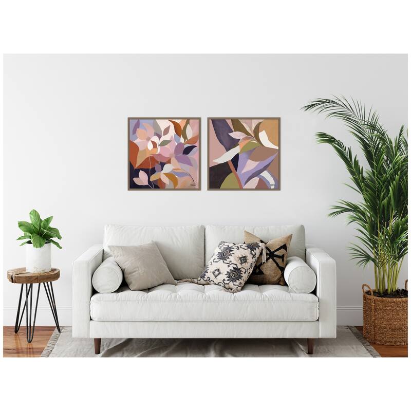 Kate and Laurel Sylvie Azure Leaves and Stems Framed Canvas Art Set by Inkheart Designs