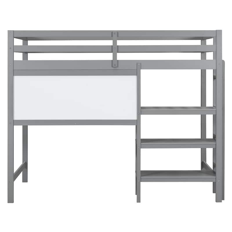 Twin Size Wooden Loft Bed with Shelves, Desk and Writing Board by Harper&Bright Designs