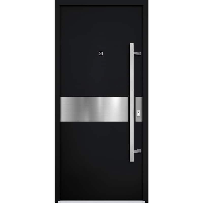Front Prehung Steel Door 6072 Black Enamel Side and Top Window Sidelite W36+14xH80+16 Lh I Bedroom Door Bathroom Door - Black - 36" x 80"