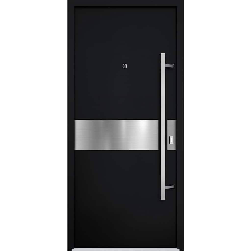 Front Prehung Steel Door 6072 Black Enamel Side and Top Window Sidelite W36+14xH80+16 Lh I
