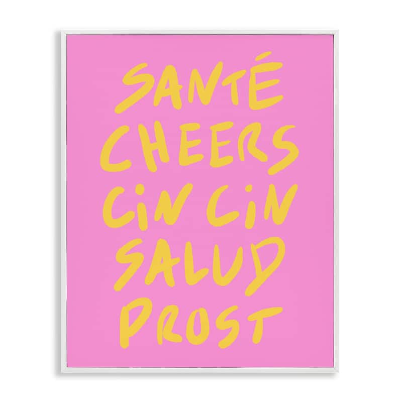 Stupell Multilingual Cheers on Pink Framed Giclee Art Design By House of Lulu - 11 x 14 - White
