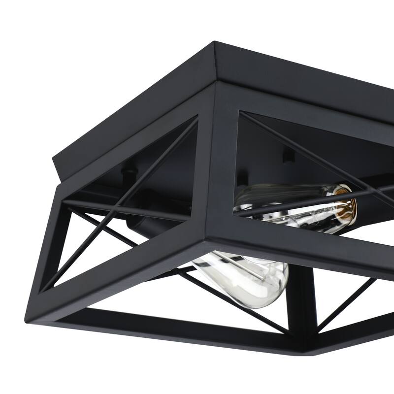 2-Light Ceiling Matte Black Lights Flush Mount Fixtures