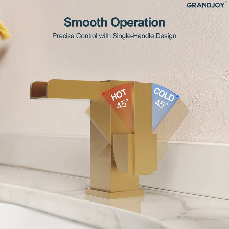 GRANDJOY LED Waterfall Bathroom Sink Faucet with Drain Assembly, Single Handle Vanity Fixture