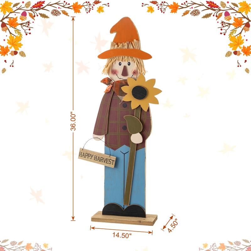 Glitzhome 36"H Fall Solid Wood Scarecrow Porch Decor(KD) - 36''H