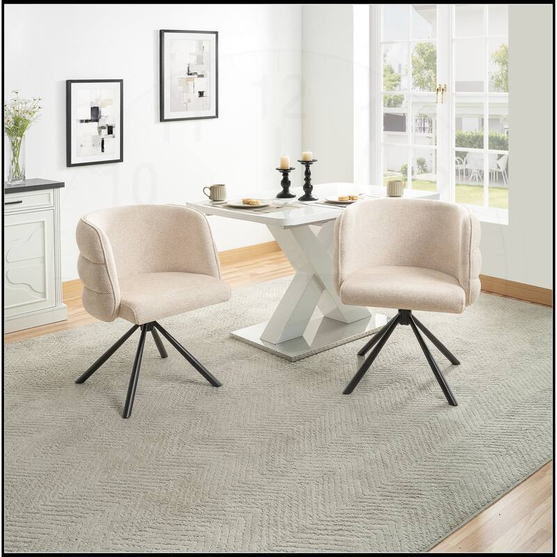 270 Degree Swivel Dining Chairs with Metal Base Set of 2 - Beige