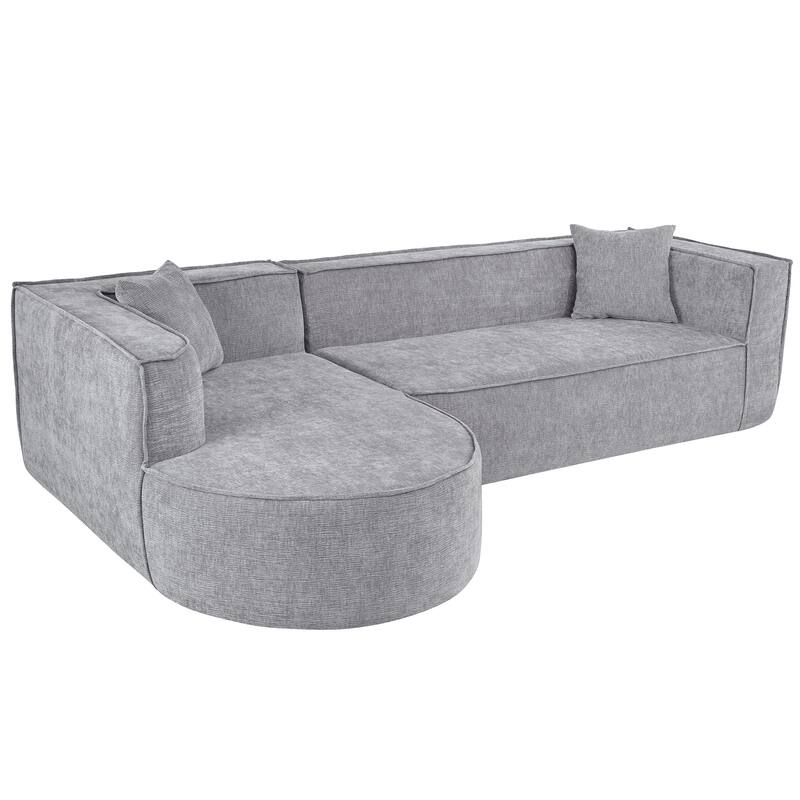 Modern Sectional Sofa, Chenille Modular L-Shape Sofa Couch with 2 Plush Throw Pillows, Curved Sponge Sleeper Couch