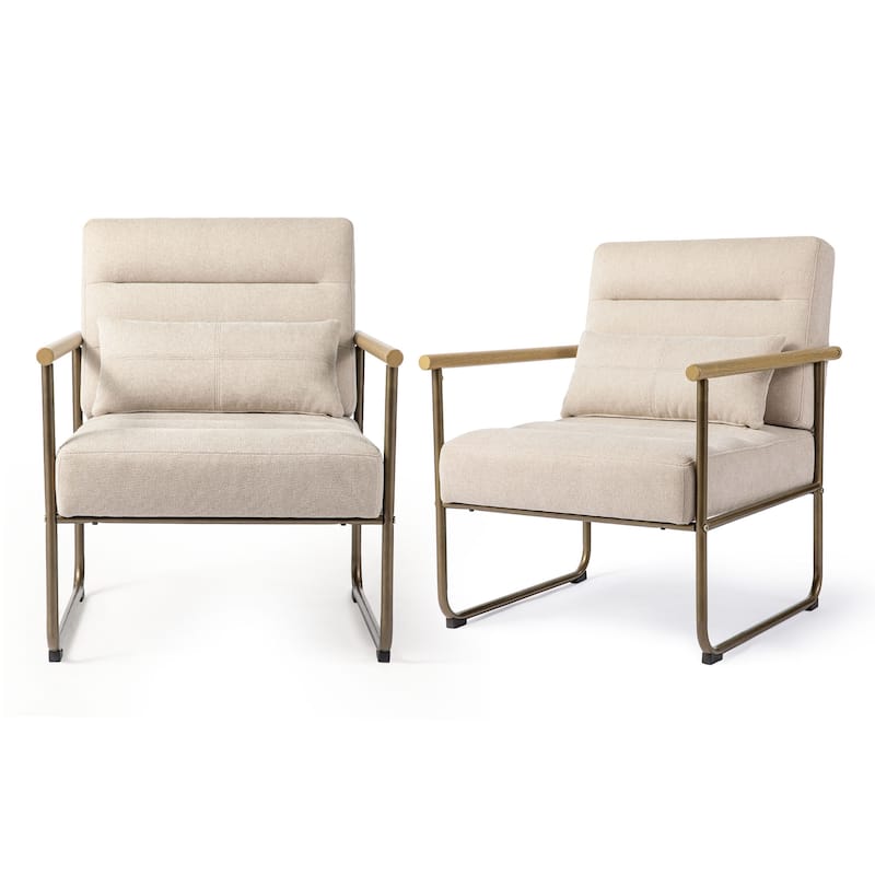 Glitzhome Set of 2 33.25"H Mid-Century Modern Fabric Accent Arm Chair with Metal Frame - 30.5''W X 26.25''D X 33.25''H