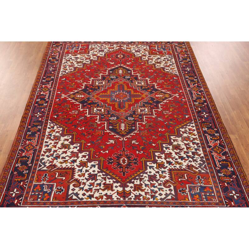 Hand Knotted Oriental 100% Wool Carpet Traditional Medallion Red Heriz Area Rug - 10' 10'' X 7' 8''