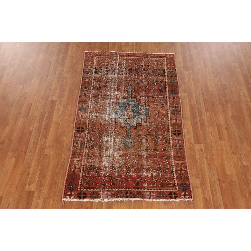 Hand Knotted Oriental 100% Wool Carpet Traditional Geometric Oranges & Rust Hamedan Area Rug - 6' 0'' X 3' 7''