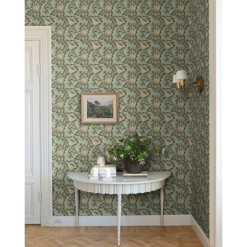 A-Street Prints Anemone Moss Floral Trail Wallpaper