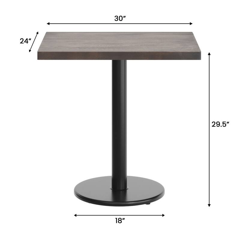 Rectangular Solid Wood Commercial Tabletop with 18" Round Dining Height Base - 24"W x 30"D x 29.5"H