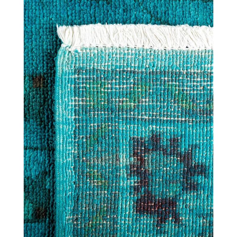 Overton Hand Knotted Wool Vintage Inspired Modern Contemporary Overdyed Blue Runner Rug - 2' 10" x 14' 9"