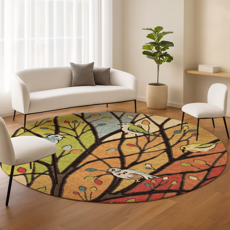 Machine Washable Indoor/ Outdoor Bird Mosaic Chantille Rug
