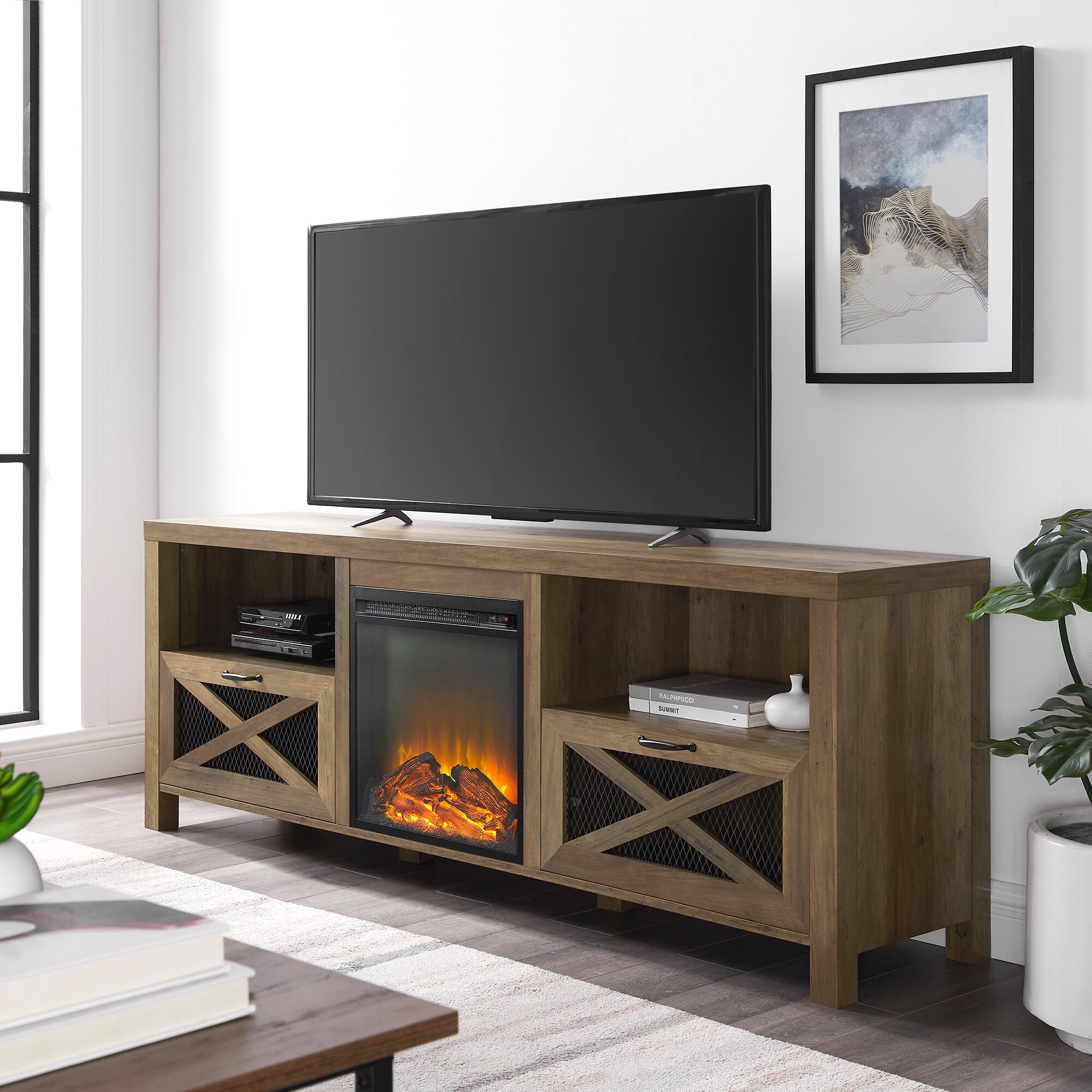 Shop The Gray Barn 70 Inch Rustic Fireplace Tv Console Overstock
