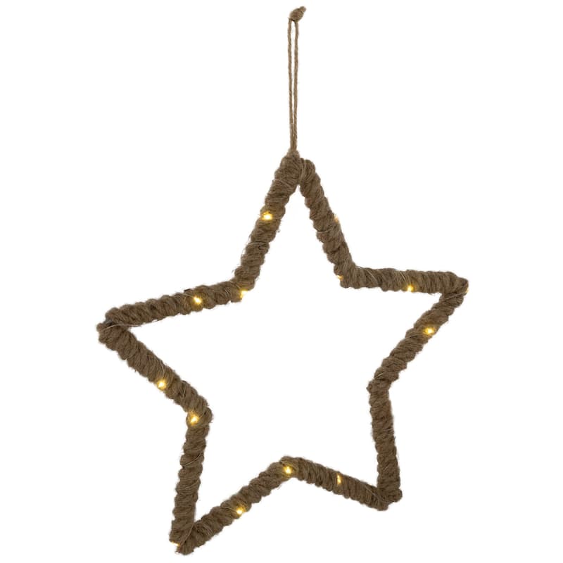 Lighted Jute Wrapped Star Silhouette Christmas Hanging Decoration - 11.5"